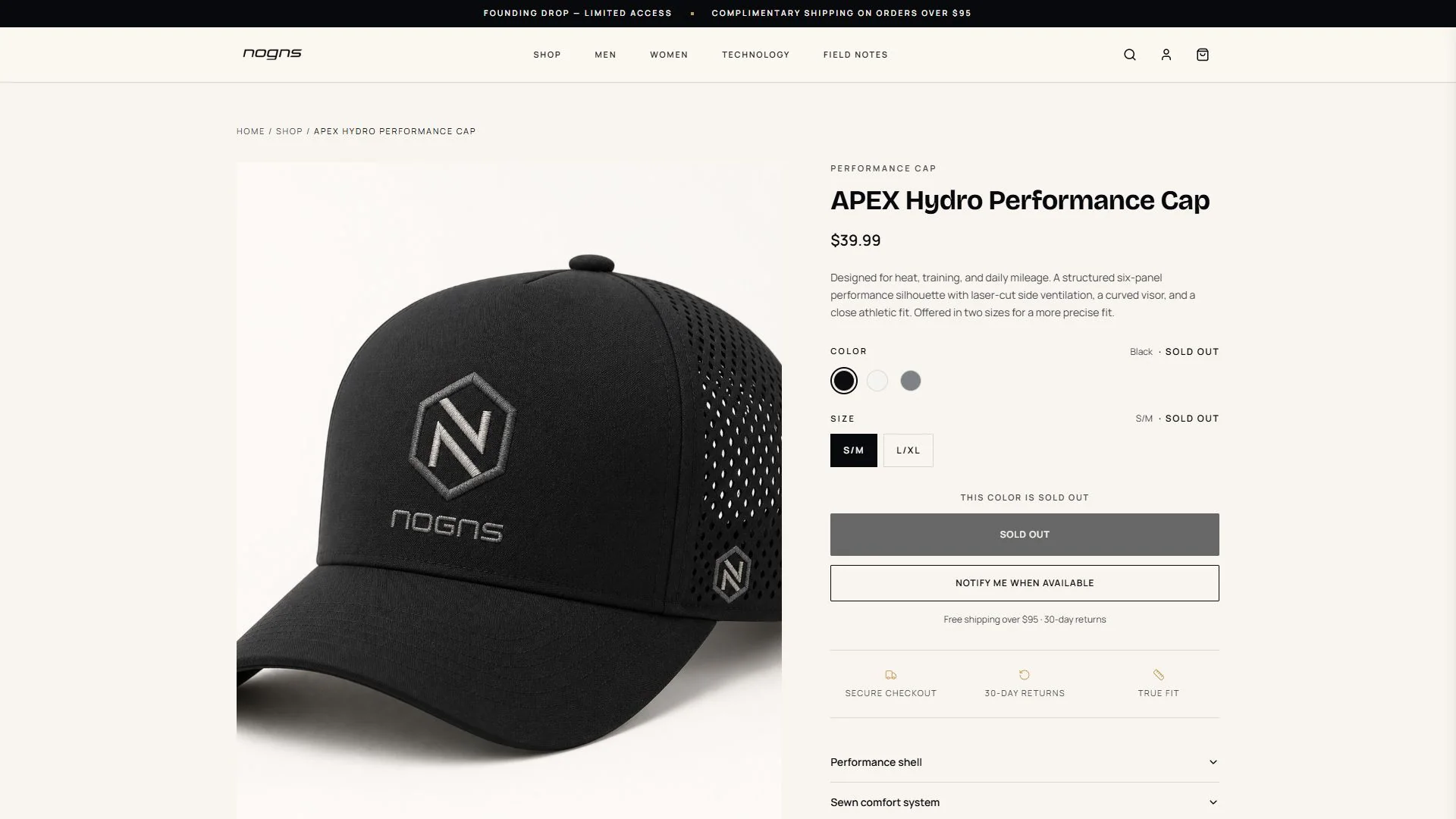 NOGNS.com — live product detail, APEX Hydro Performance Cap