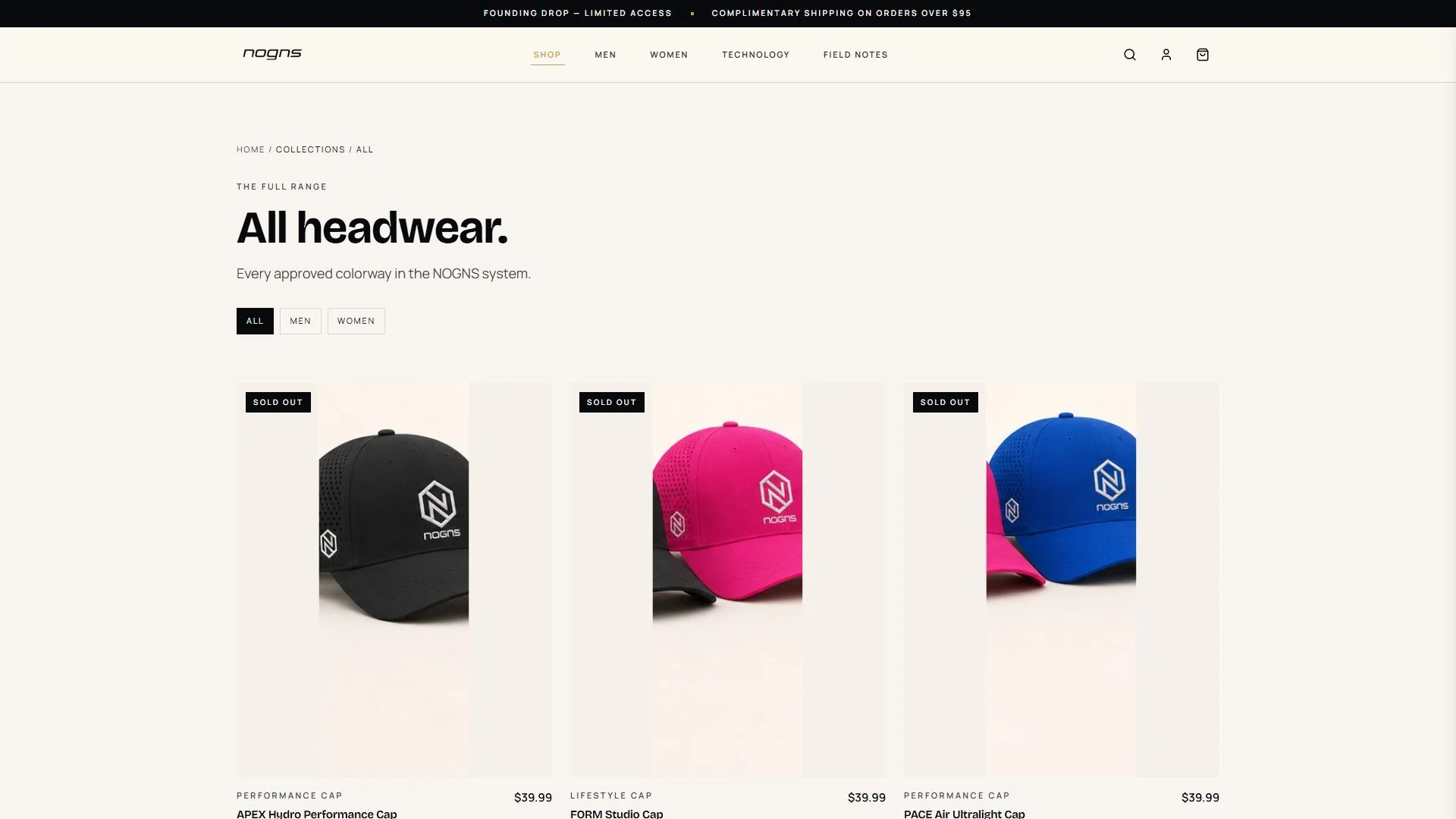 NOGNS.com — live shop grid, All headwear collection
